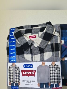 Lot Of 2- Levi's Boys Button-Down And Thermal Two-Piece Sets NWT. Black & Blue